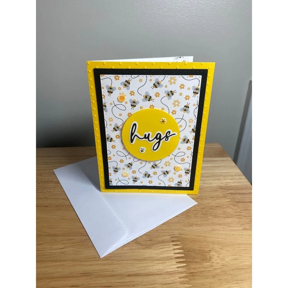 Bee & Flowers Sympathy Hugs Greeting Card Handmade A2 Card Blank Card